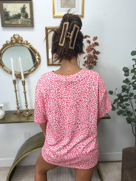 PREORDER Birdie Premium Blend Oversized Tee in Pink Party Leopard