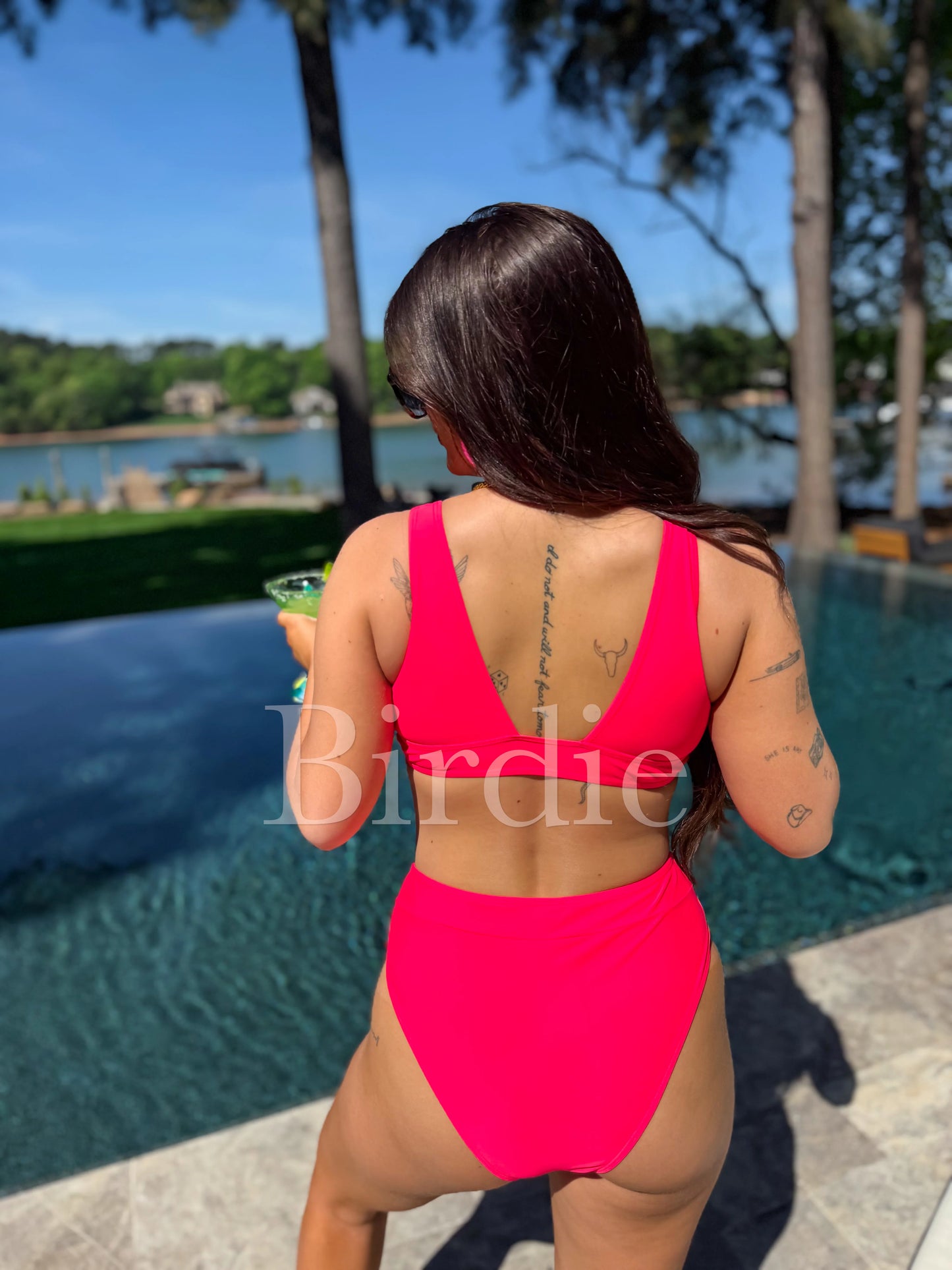 Birdie Two Piece Swimsuit in Neon Red (Sold as Set)