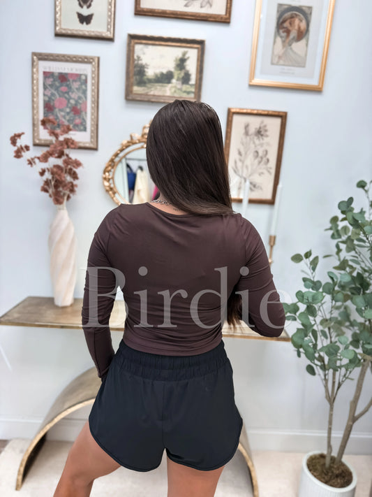 PREORDER Birdie Essential Cropped Long Sleeve Top in Chocolate
