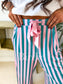 PREORDER Birdie Stretchy Lounge Pants in Green and Pink Stripe