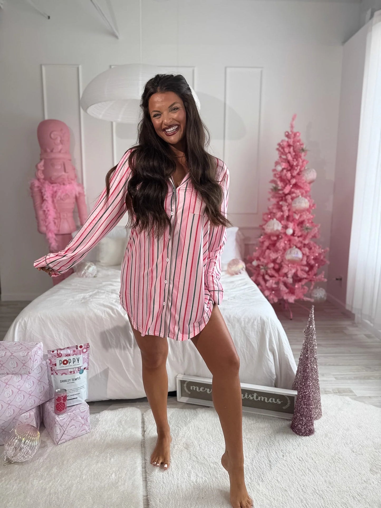 PREORDER Birdie Long Sleeve Sleep Dress in Sugar Plum Stripe