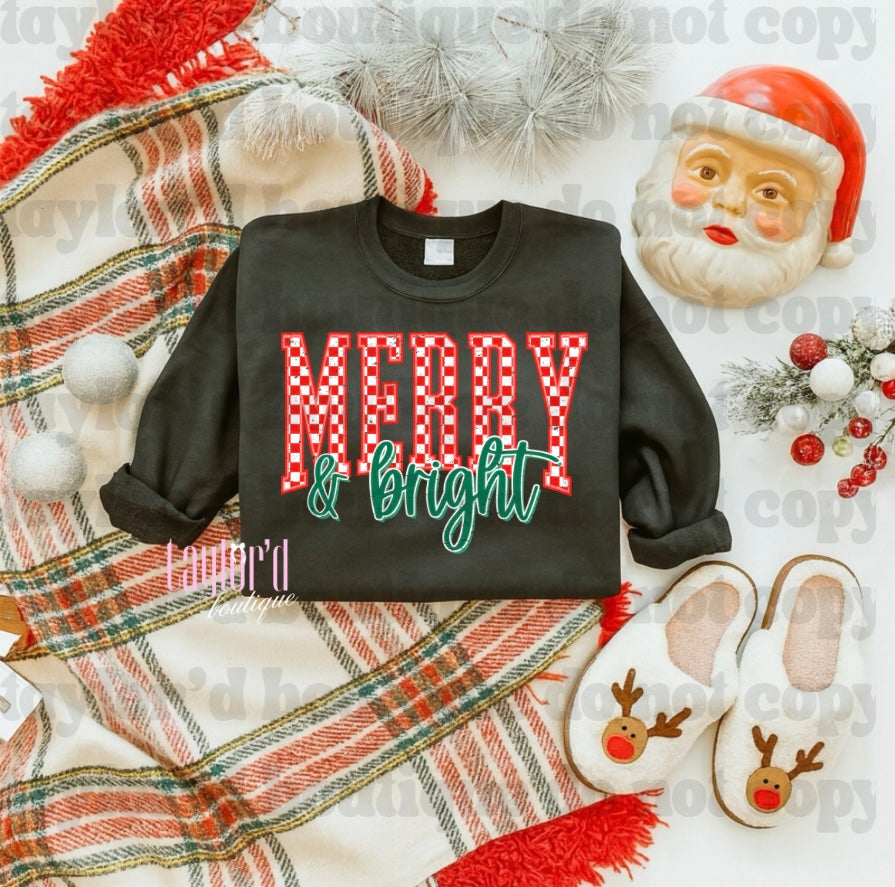Checkered Merry & Bright Crew/ Tee