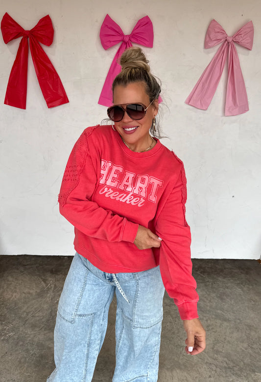 *LIMITED QUANTITIES* PREORDER Heart Breaker ‘Lace’ Stitched Shoulder Pullover