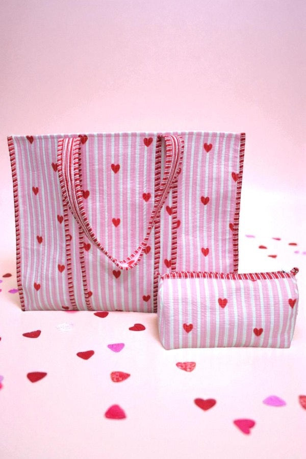 Sweet on You Pink Tote and Cosmetic Bag Set