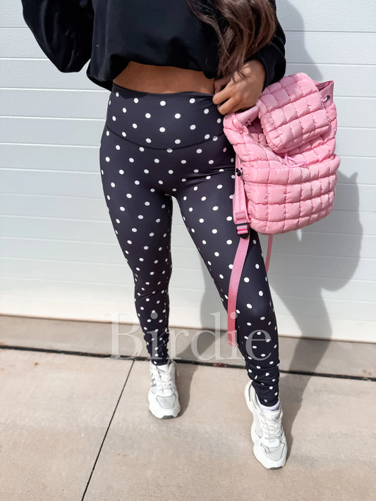 PREORDER Birdie Sculpt Leggings in Black with White Polka Dots