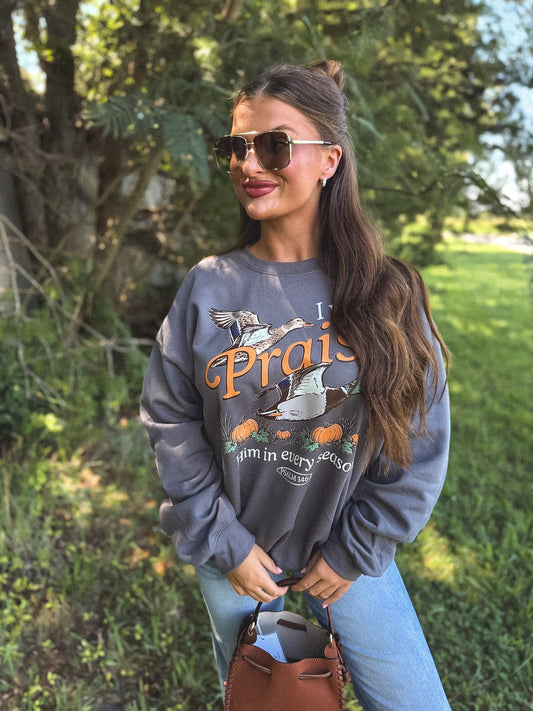 Praise in Every Season Graphic Crewneck on Charcoal *final sale*