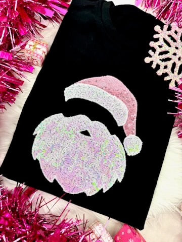 PREORDER Sequin Santa— Pink Theme Embroidered/ Appliqué Tee/ Crew