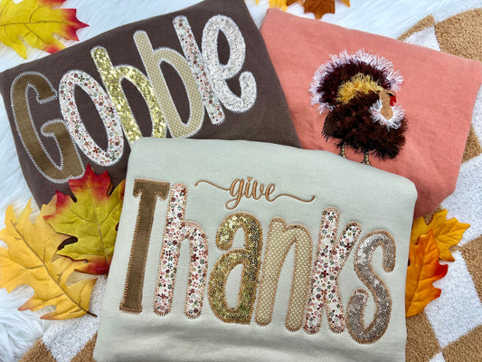 PREORDER Give Thanks Embroidered Appliqué Tee/ Crew