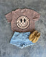 Checker & Leopard Patchwork Smiley Tee/ Crew