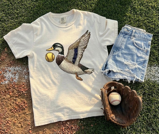 Faux Rhinestone Mallard Softball Graphic Tee on Ivory