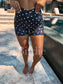 Birdie Crossover Biker Shorts in Black with White Polka Dots