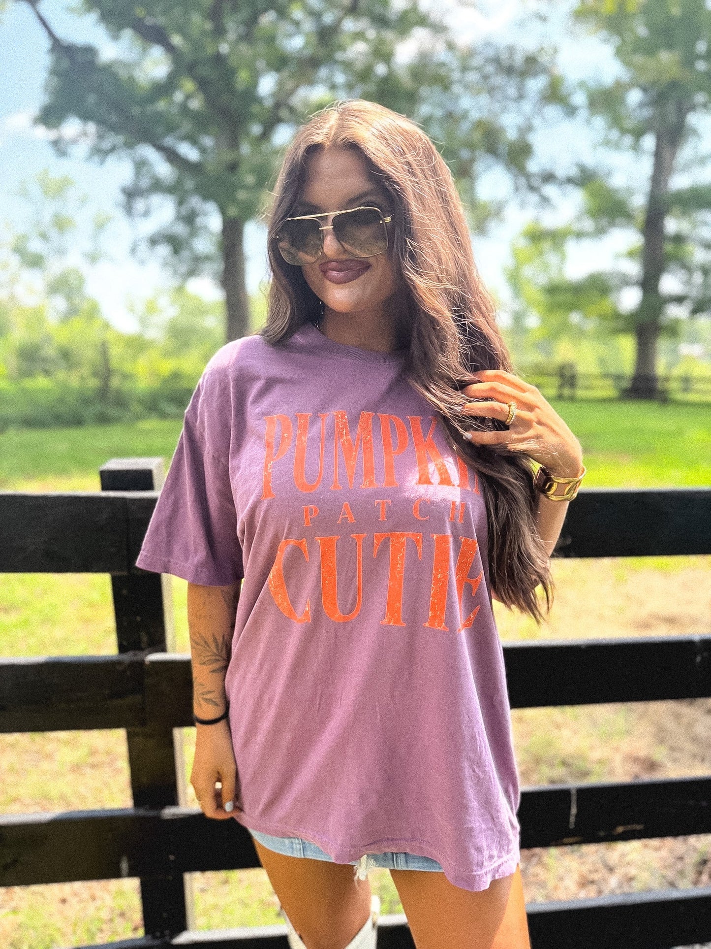 Pumpkin Patch Cutie Graphic Tee on Berry *final sale*