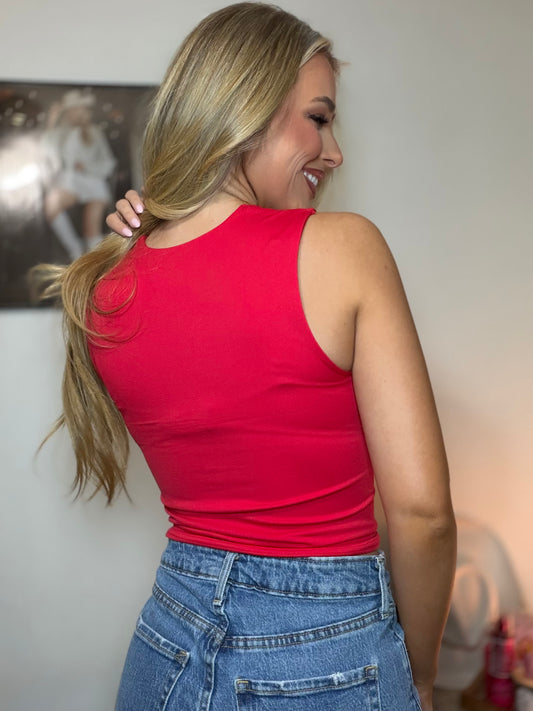 Seamless Double Layered Square Neck Tank Top in Red Ruby