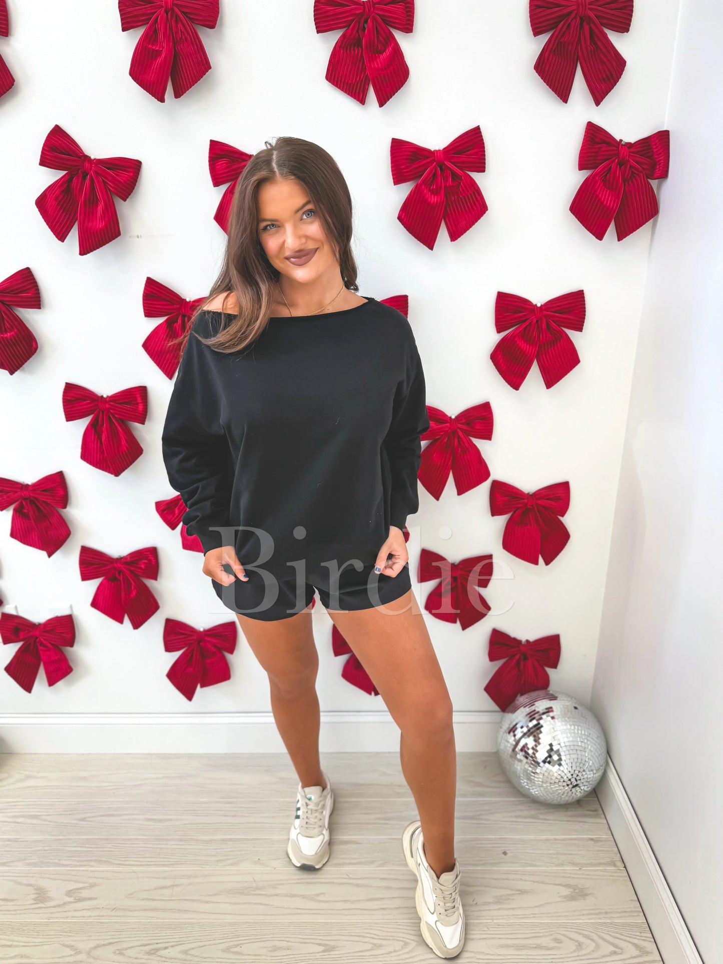 Birdie Off Shoulder Slouchy Pullover in Black