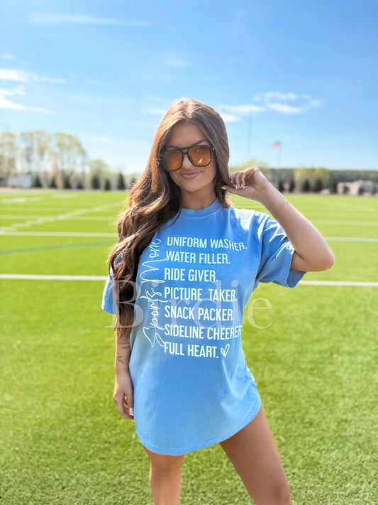 Sports Mom Graphic Tee on Washed Denim