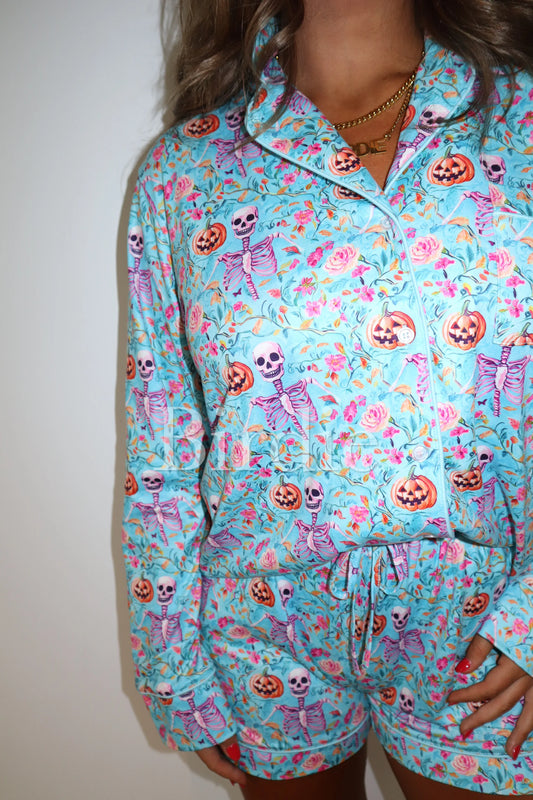 ★PRE-ORDER Birdie Aqua Skeleton PJ Shorts Set★