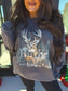 Vintage Deer Graphic Crewneck on Charcoal