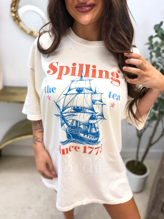 Spilling Tea Graphic Tee on Ivory