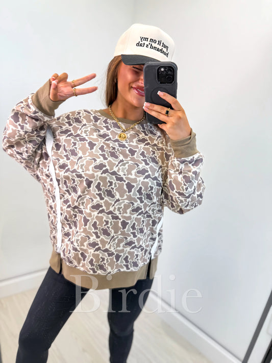 2ND CUT ★PRE-ORDER Birdie Double Front Slit Pullover In Duck Camo★