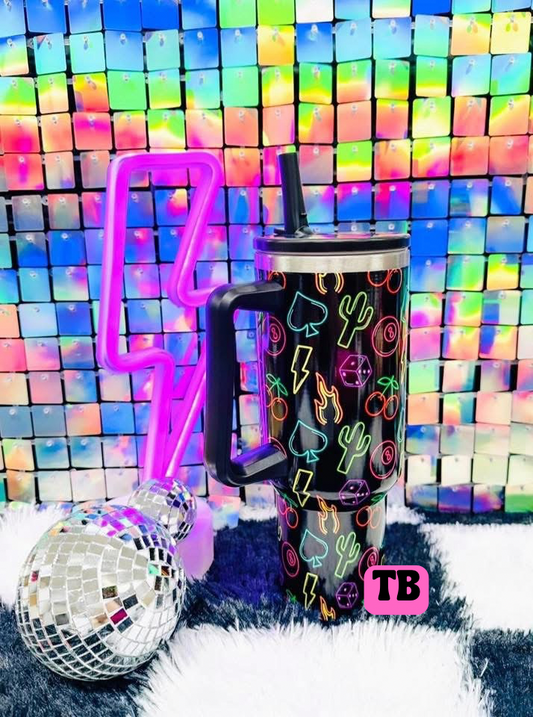 ★Neon Dice No Spill 40oz Tumbler★
