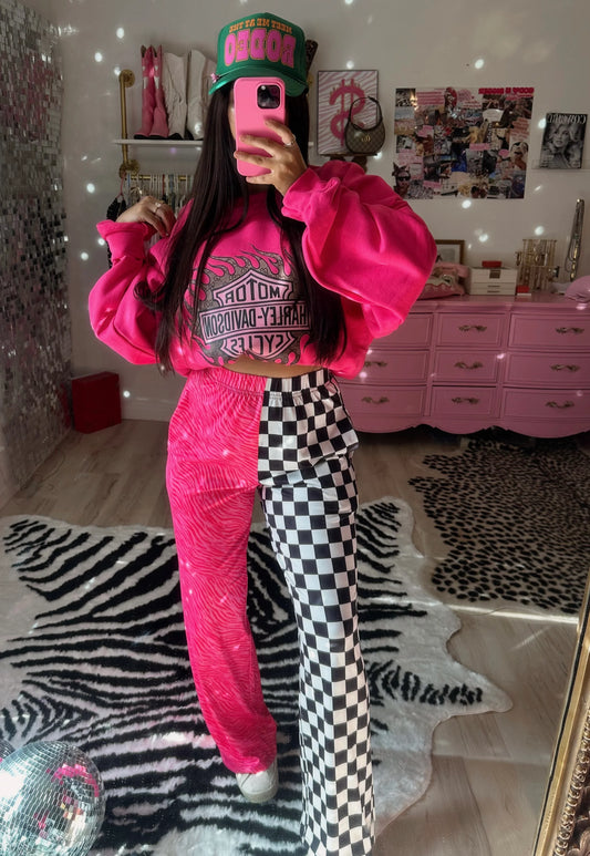 PREORDER Exclusive Pink Zebra & Black and White Checkered Split Pants *closes 1/14*