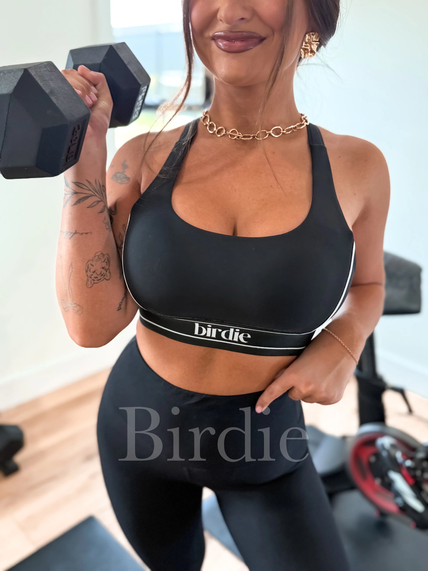 PREORDER Birdie Contrast Racerback Sports Bra in Black