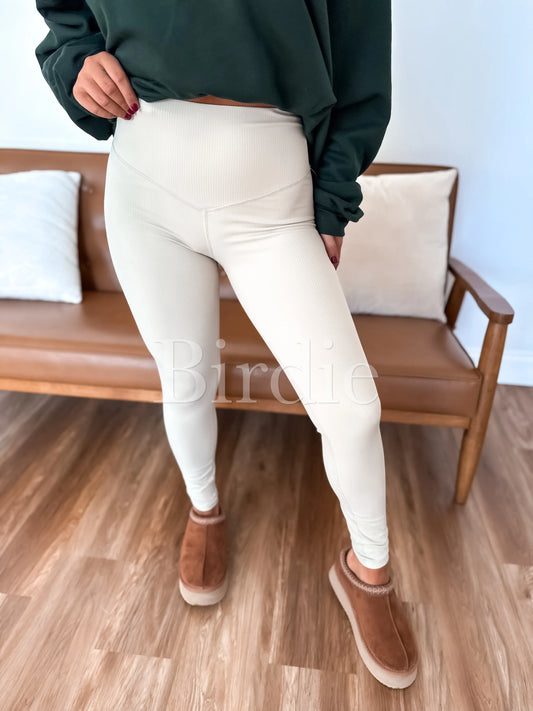 Birdie Ribbed Leggings In Khaki
