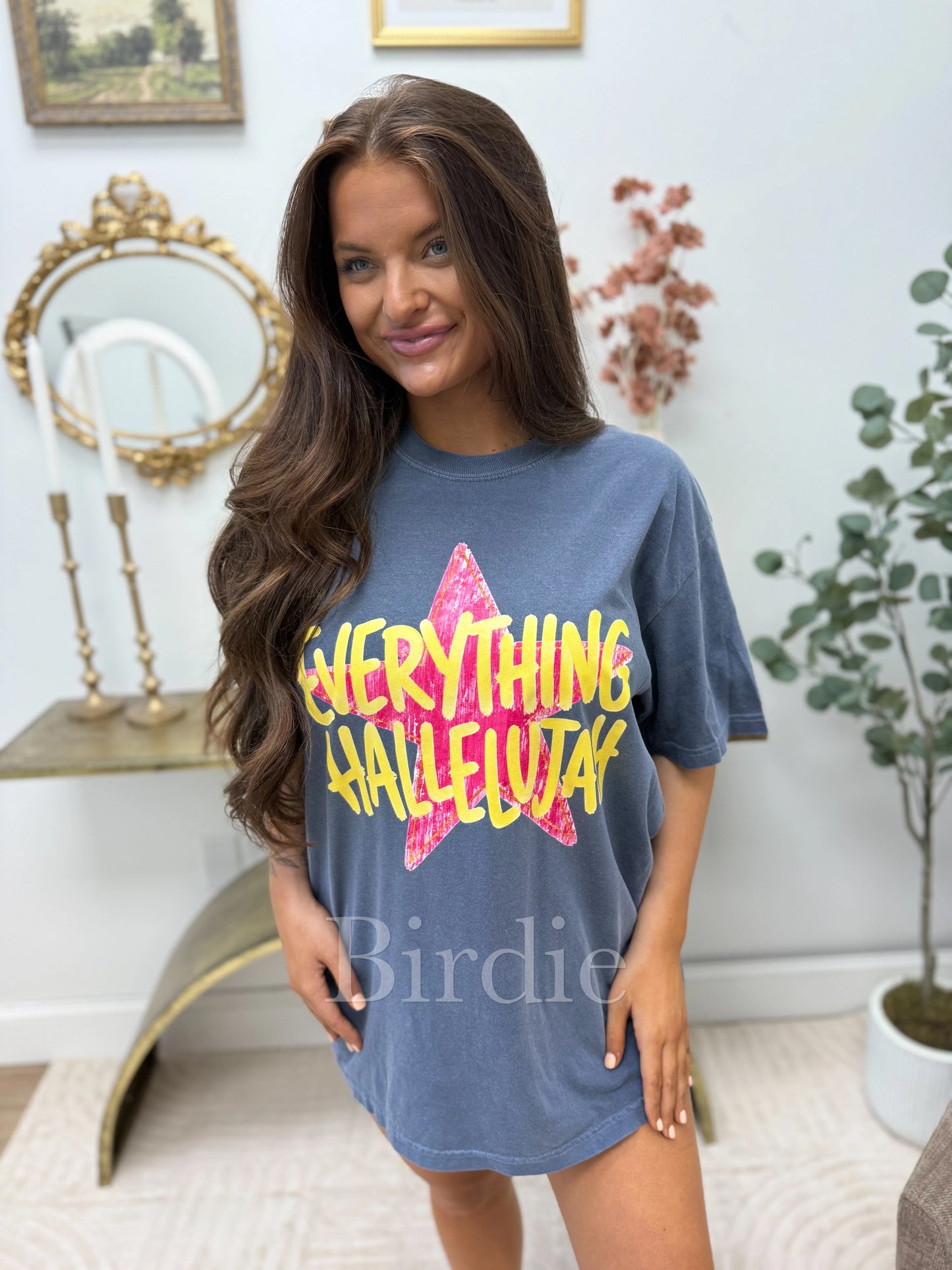 Everything Hallelujah Graphic Tee on Denim