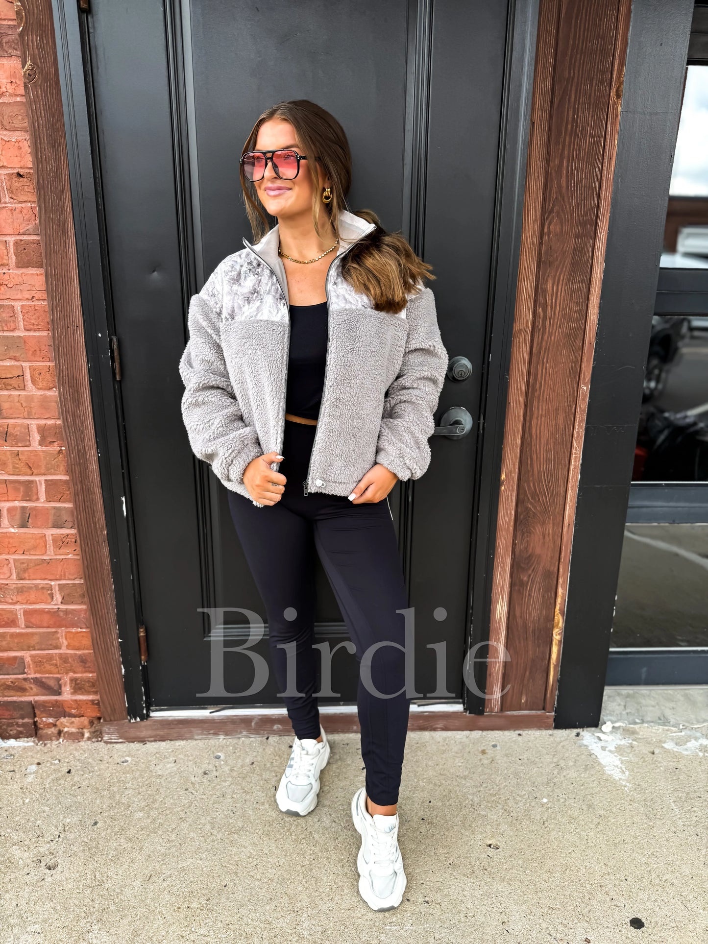 PRE-ORDER Birdie Wilderness Sherpa Jacket In Gray & Brown