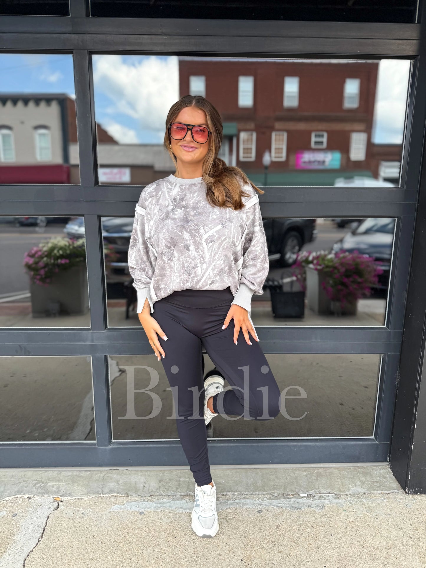 PRE-ORDER Birdie Double Front Slit Oversized Pullover In Light Camo