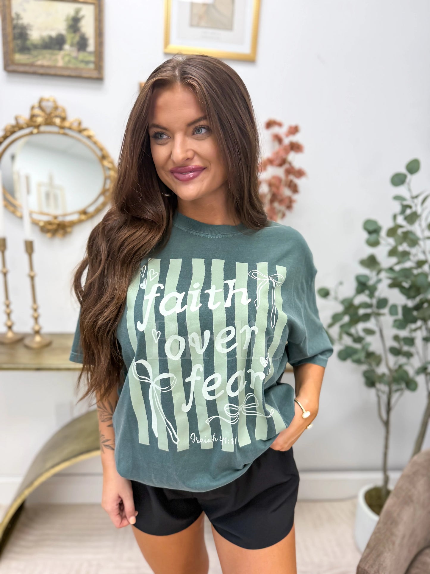 Faith Over Fear Graphic Tee on Blue Spruce