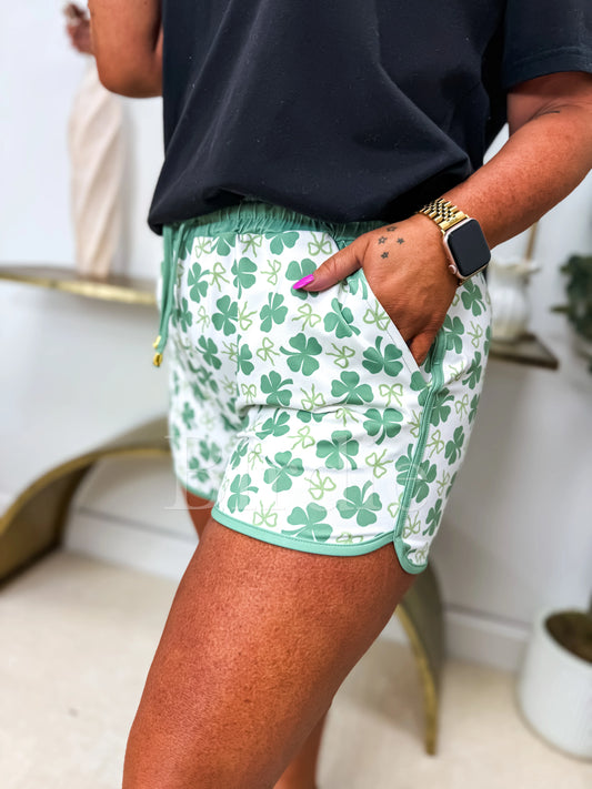 PREORDER Birdie Active Shorts in Cream & Green Clovers
