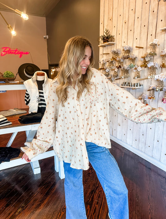 Oversized Wildflower Linen Top by Top Notch