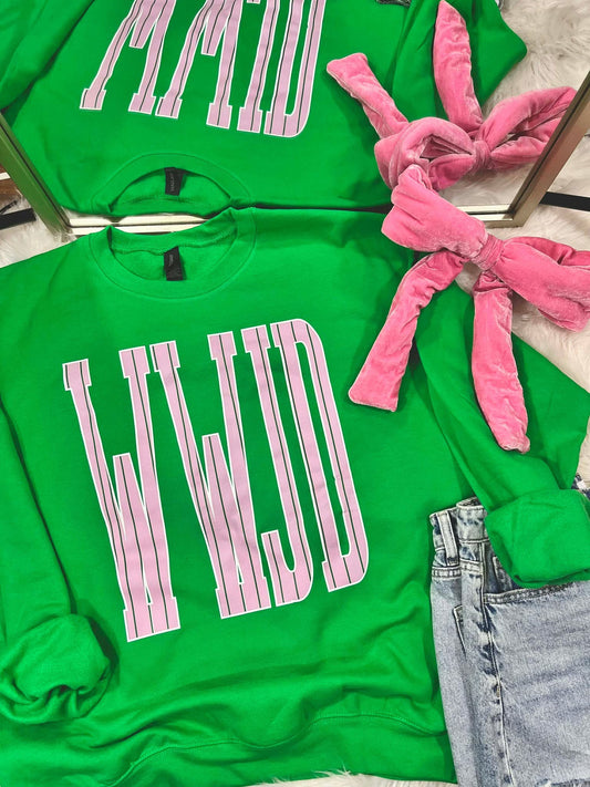 WWJD Jumbo Striped Graphic Crewneck Sweatshirt on Irish Green