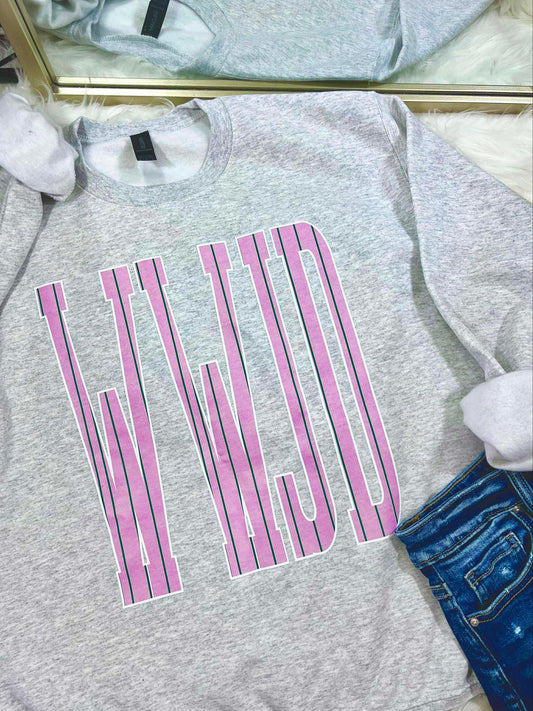WWJD Jumbo Striped Graphic Crewneck Sweatshirt on Ash