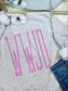 WWJD Jumbo Striped Graphic Crewneck Sweatshirt on Ash