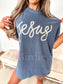Faux Jesus Pearls Graphic Tee on Denim