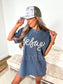 Faux Jesus Pearls Graphic Tee on Denim