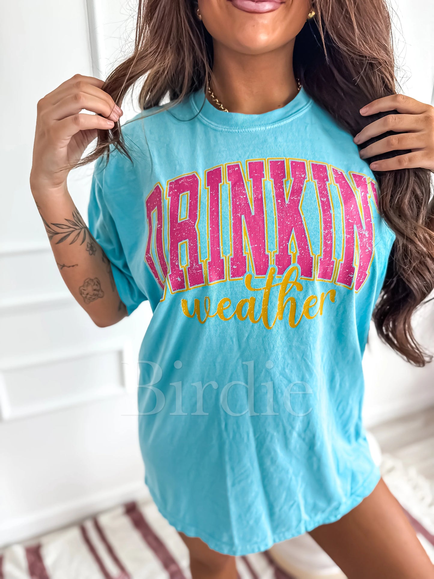 Drinking Weather Graphic Tee on Lagoon Blue