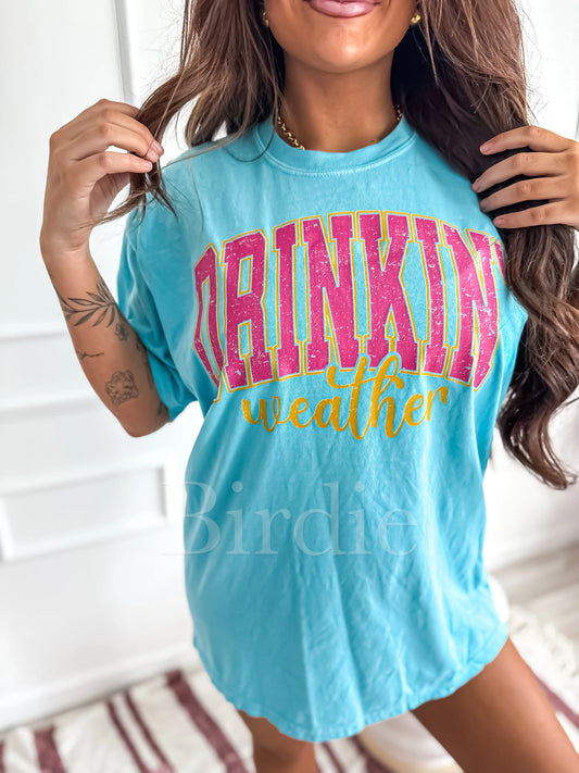 Drinking Weather Graphic Tee on Lagoon Blue