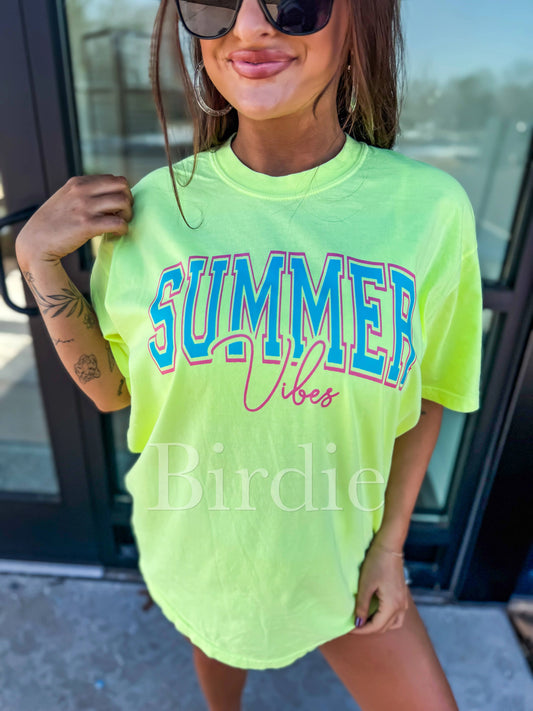 Neon Summer Vibes Graphic Tee on Neon Lemon