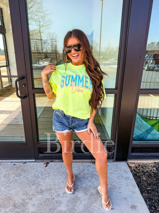 Neon Summer Vibes Graphic Tee on Neon Lemon