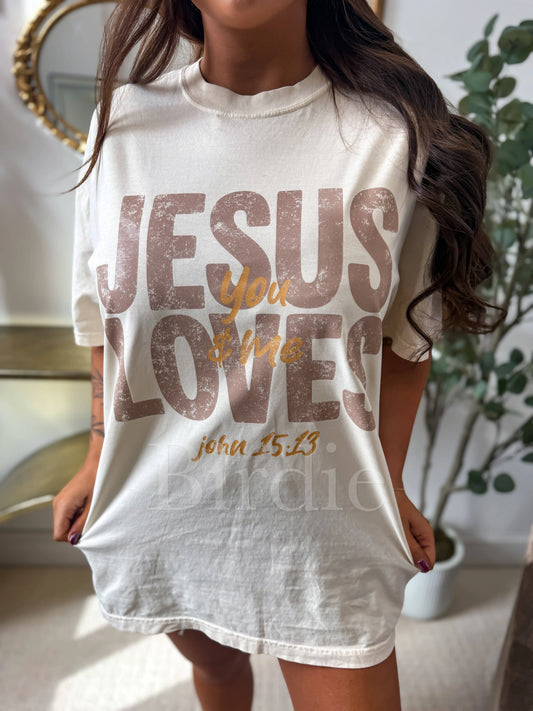 Vintage Jesus Loves You Graphic Tee on Ivory