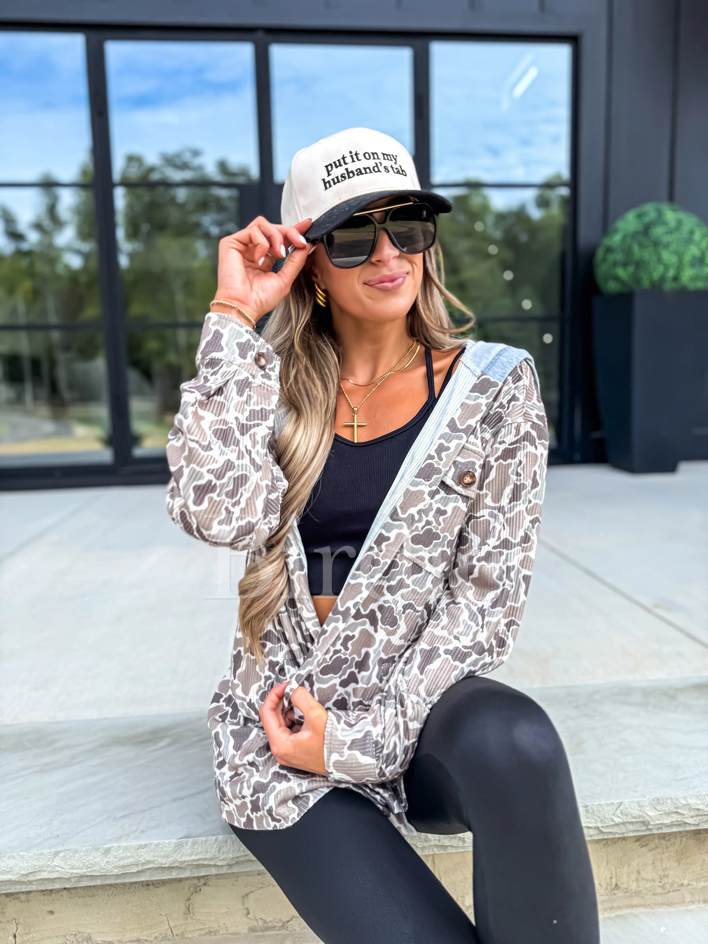 Birdie Ribbed Shacket With Gray Hood In Duck Camo