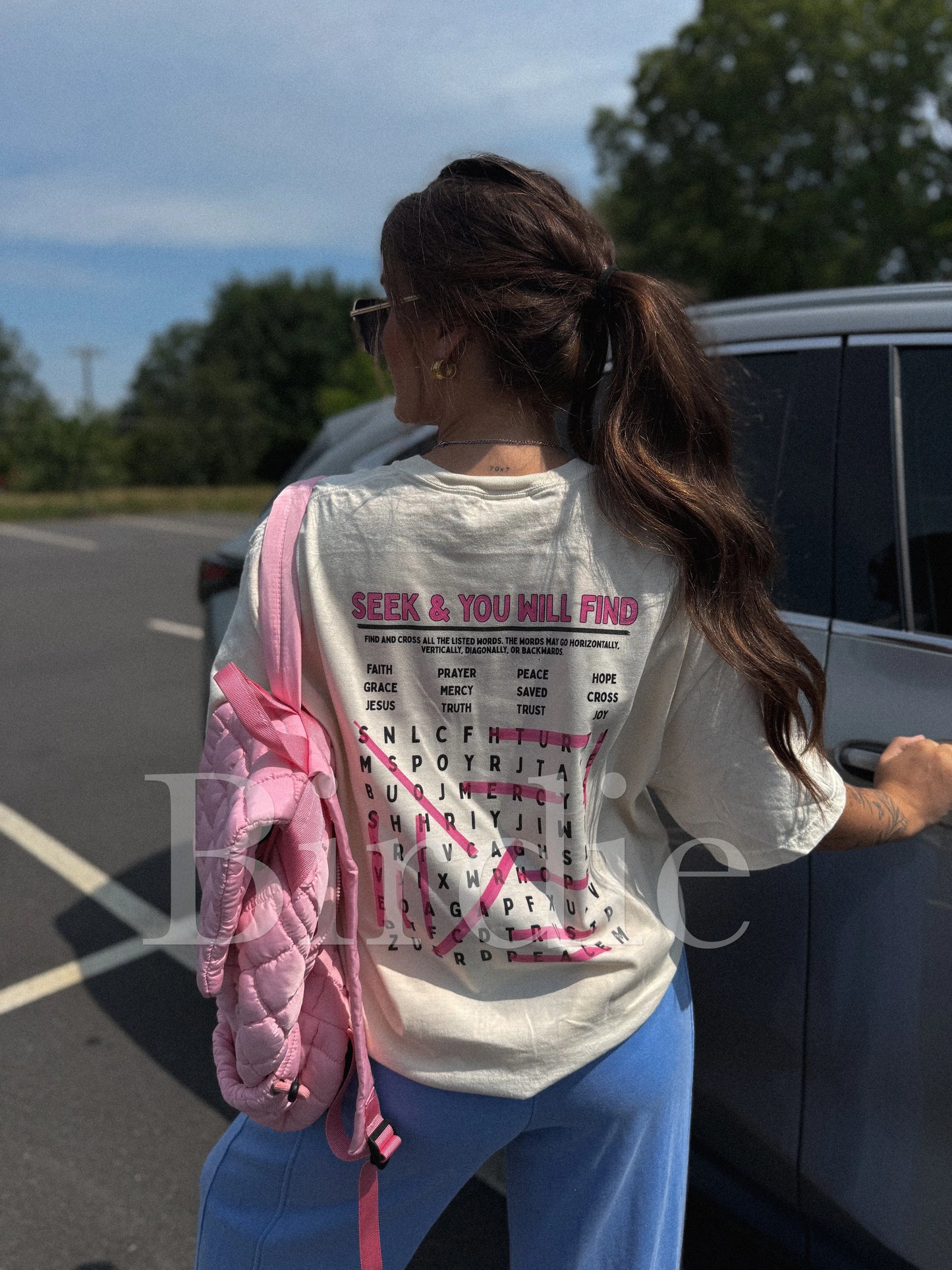 Matthew 7:7 Front & Back Graphic Tee on Ivory