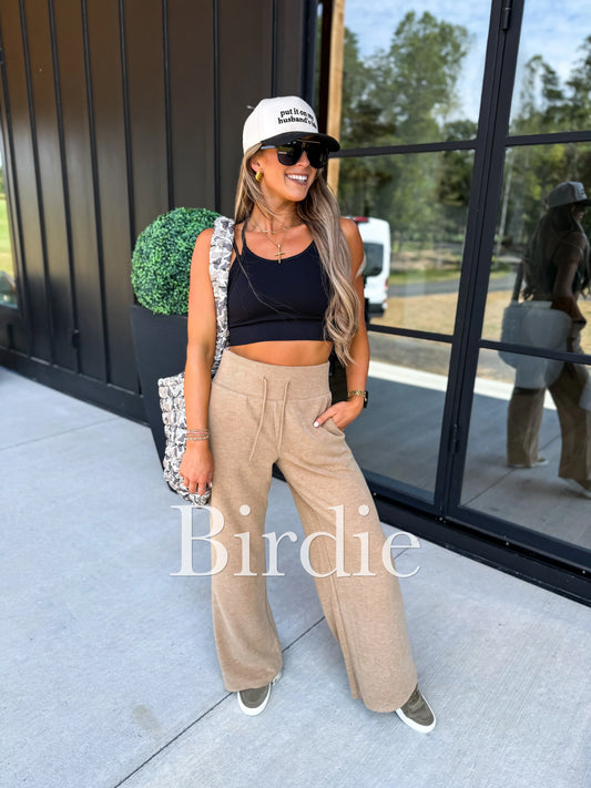 PRE-ORDER Birdie Ribbed Wide Leg Pants With Tummy Control