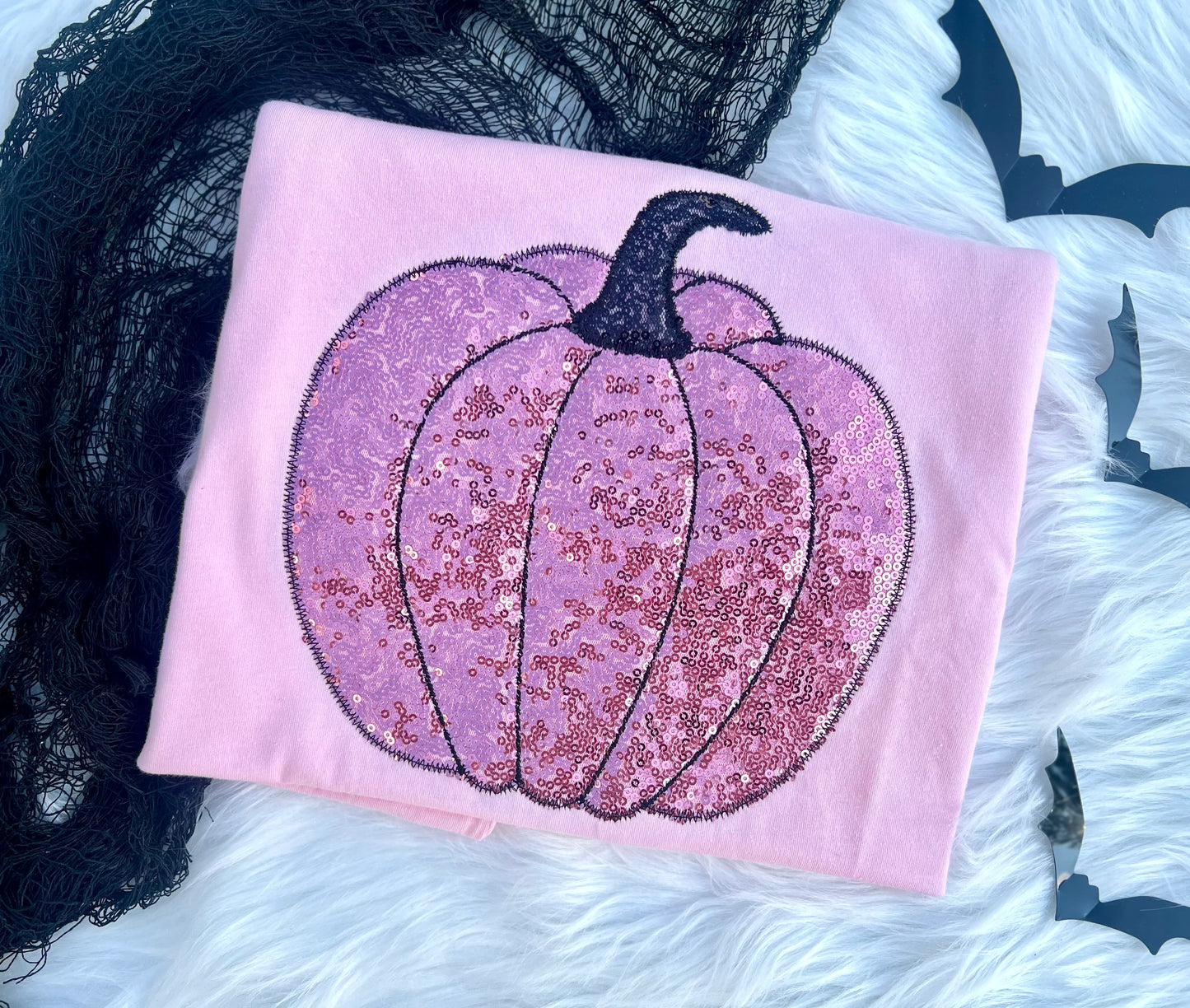 PREORDER Pink Sequin Embroidered Appliqué Crew/ Tee