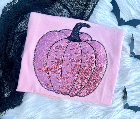 PREORDER Pink Sequin Embroidered Appliqué Crew/ Tee