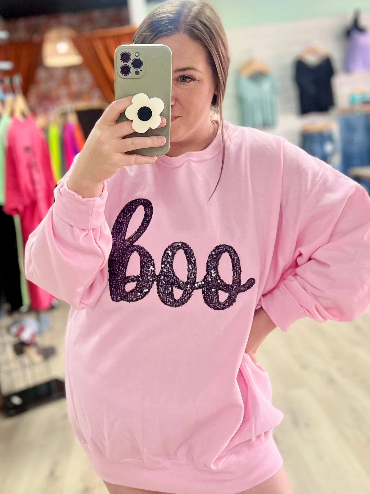 PREORDER Sequin Boo Embroidered Appliqué Tee/ Crew