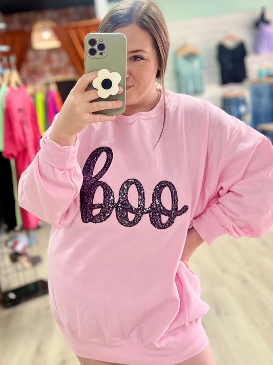 PREORDER Sequin Boo Embroidered Appliqué Tee/ Crew
